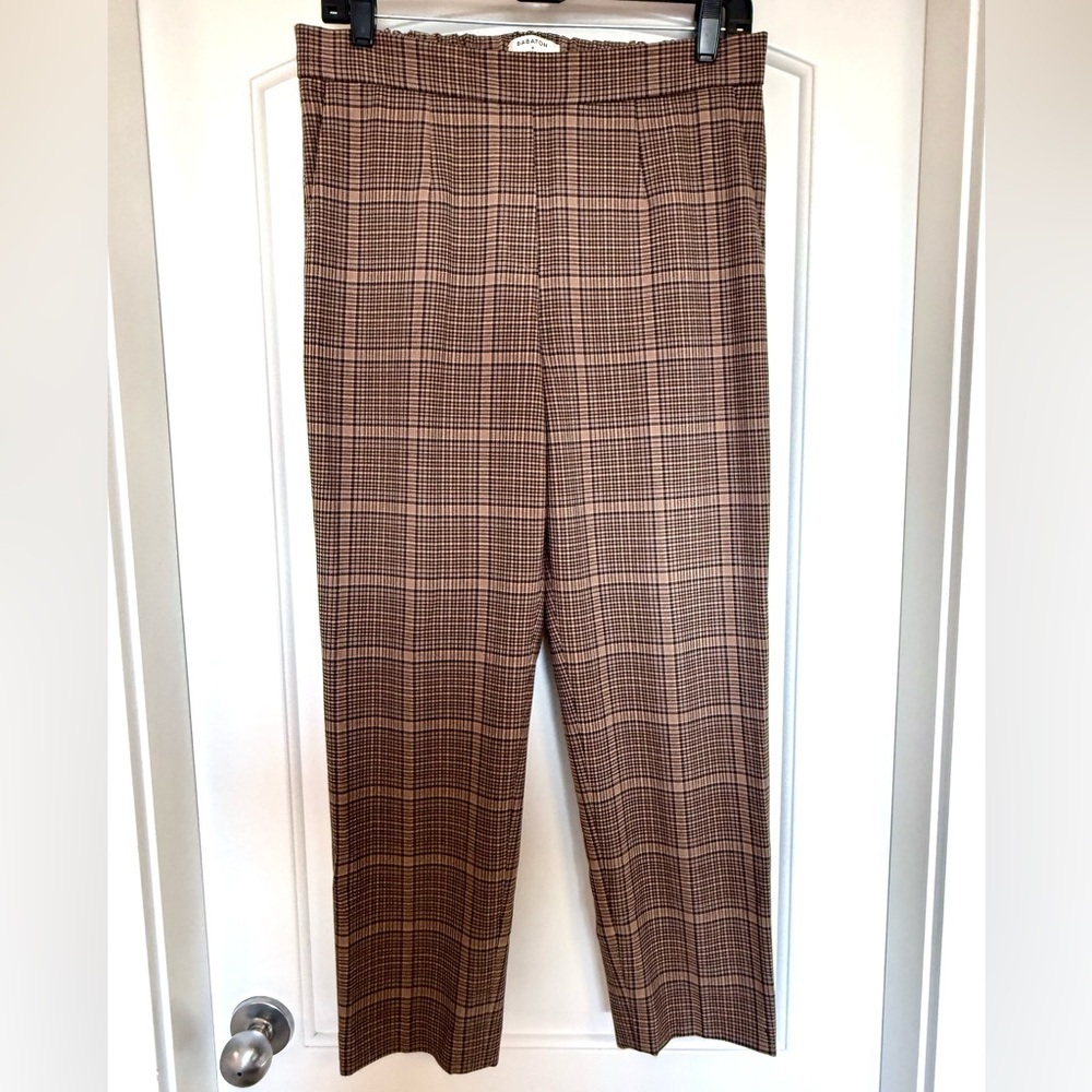 Aritzia Babaton Conan Tan Plaid Classic Minimalist Dress Pants size 8
